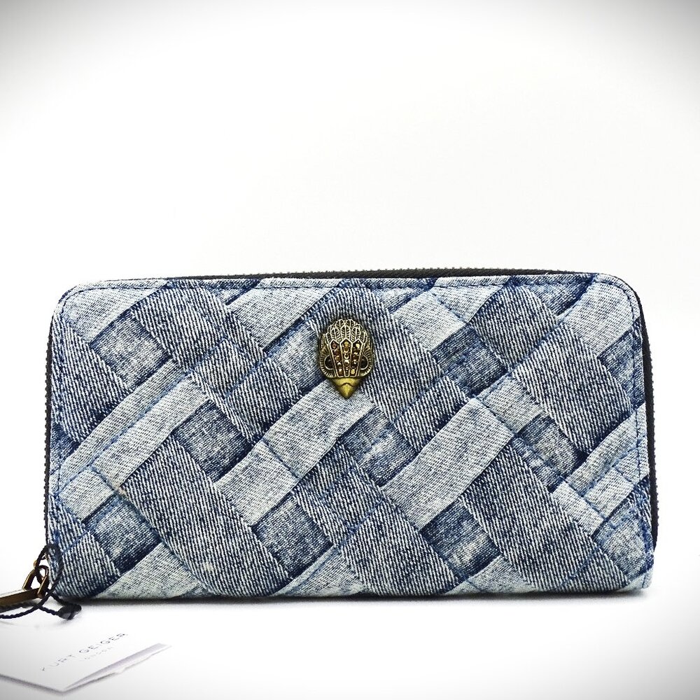KURT GEIGER LONDON Kensington Woven Denim Zip Around Wallet in Blue